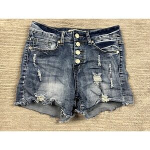 Celebrity Ace Jean Shorts‎ Juniors 5 27 Blue Denim Distressed Cut Off Button Fly